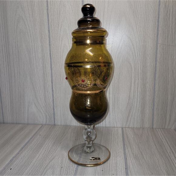 Vtg Avacado Green Italian Art Glass Apothecary Jar Candy Dish Bohemian - Picture 4 of 11